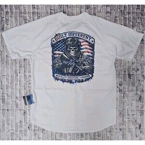 Patriotic Skull Soldier Baseball Jersey White Button Up Adult Size L (Large)
